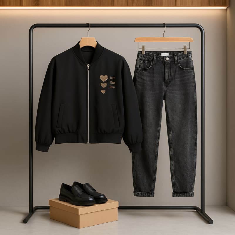 بامبر زنانه گلدوزی 3 قلب-مشکی